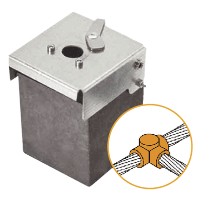 Conector Tipo T de Latón / Cable 50-70 mm² (1/0-2/0 AWG) / 164-230 pies de alcance equivalente / Alta Conductividad / Resistente a Corrosión / Unión Molecular Exotérmica