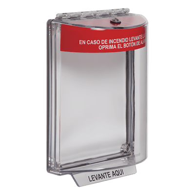 Cubierta Protectora de Policarbonato / Montaje Empotrado / Rango Térmico -40 a 121 °C / Diseño Compacto 103x151 mm / Texto de Incendio en Español