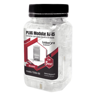 Plug Modular RJ45 Cat5e Blindado / 100 Piezas / Chapado Oro 30μ / Pin Tierra / 24AWG