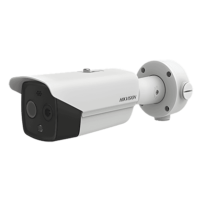 Cámara Bala IP Termográfica / Medición de Temperatura -20°C a 150°C / Alta Resolución Térmica 160 x 120 / Teleobjetivo Térmico 9.7mm / Alarma por Excepción de Temperatura / Óptica 5 MP / IP67