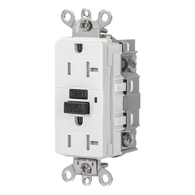 Contacto GFCI / 20 A / 125 V / Resistente a Intemperie / A Prueba de Manipulaciones / Grado Industrial / NEMA 5-20R / Blanco