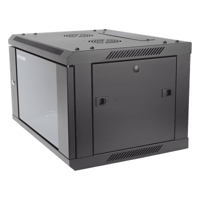 Gabinete para Montaje en Pared - Piso / Puerta de Cristal Templado / Cuerpo Fijo / 6 Unidades de Rack / 19" / Fabricado en Acero