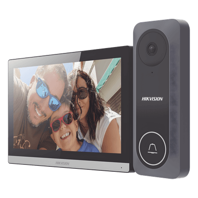 Kit de Videoportero Hibrido TurboHD con Pantalla LCD touch de 7" Wi-Fi / Frente de Calle para Exterior de Policarbonato / 720p (1 Megapíxel )130° de Visión (Gran Angular) / Llamada a App Hik-Connect