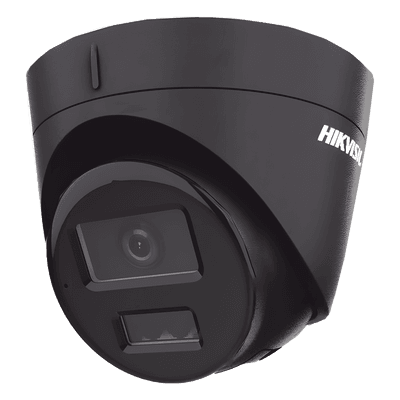 [Dual Light] Turret IP 4 Megapixel / Color Negro /  Lente 2.8 mm / 30 mts IR + 30 mts Luz Blanca / Micrófono Integrado / ACUSENSE Lite / Exterior IP67 / H.265 / PoE / ONVIF / Micro SD
