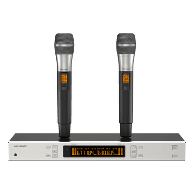 Sistema de Micrófono Inalámbrico UHF / 2 Canales / 2 Micrófonos de Mano / Frecuencia 821-942 MHz / Alcance 100 m (328 ft) / True Diversity / Sincronización Infrarroja / Salida XLR Balanceada y 6.35 mm
