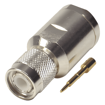Conector Coaxial TNC Macho / 50 Ohm / Rosca / Para Cable LMR-400 y Equivalentes / Cuerpo Bronce Plateado / Contacto Oro / Aislante Teflón