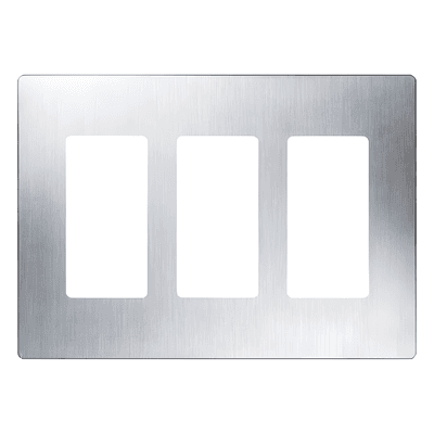 Placa de Pared Decorativa / 3 Espacios / Screwless / Acero Inoxidable / Perfil 7.6 mm / Compatible Maestro, Diva, Pico