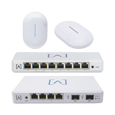 Starter KIT Alta Labs: Incluye 1 Router (Route10) / 1 Switch PoE (S8-POE) / 1 Puntos de Acceso WiFi 6 AP6 / 1 Punto de Acceso AP6-PRO / Bloqueo de Contenido / Administración en la Nube / App Gratuita / Compatible con la plataforma Purple