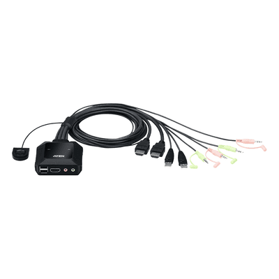 Conmutador KVM con cable HDMI 4K USB de 2 puertos con selector de puerto remoto |  4096x2160 @ 60Hz (4K DCI) | HDCP 2.2 |  Jack 3.5mm (Audio/Micrófono) | Conecta y controla 2 equipos con un solo monitor, teclado y mouse