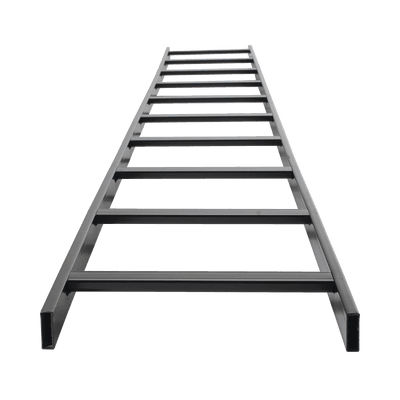 Escalera Tubular de 1.5" de Peralte y 12" de Ancho y 3.05 Metros de Largo, Pintura Epóxica Color Negro, Ideal Para Utilizarse en Centros de Datos o Cuartos de Telecomunicacionesl, incluye Coples y Tornillería