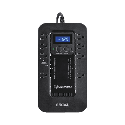 UPS de 650 VA/390 W, Topología Standby con Modo Ahorrador ECO, Entrada 120 Vca NEMA 5-15P, Con 8 Tomas NEMA 5-15R