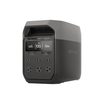 Estación de Energía Portátil Delta 3 1024Wh Litio LFP / 6 AC 1800 W (Max. 2200W) / 2 USB-C 100W / Capacidad para Aumentar Respaldo / Cargador de Coche 10A a 12.6V / Conectividad WiFi y Bluetooth (App) / Carga Solar 500W Max.