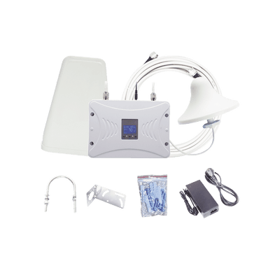 Kit Amplificador de Señal Celular 2G, 3G y 4G / Mejora llamadas convencionales y VoLTE / Amplifica señal de TELCEL, AT&T y MOVISTAR / Cubre hasta 300 m² con una antena y hasta 900 m² con 3 antenas.