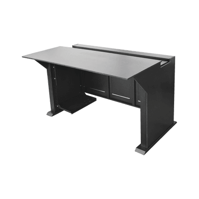 Escritorio Estación Mobiliaria Profesional de Monitoreo y Control / Videovigilancia / Acceso / Alarmas / Etc... / Metal Negro y Madera Tono Oscuro