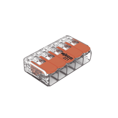 Conector Eléctrico / Borne de Conexión con Palancas / 5 Puntos / 32A 450V / CAGE CLAMP® / Policarbonato Transparente / Para 0.14-4 mm²