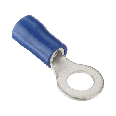 Terminal tipo ojo / 1 / 4 " / 16 - 14 AWG / Azúl / Paquete de 25 piezas.