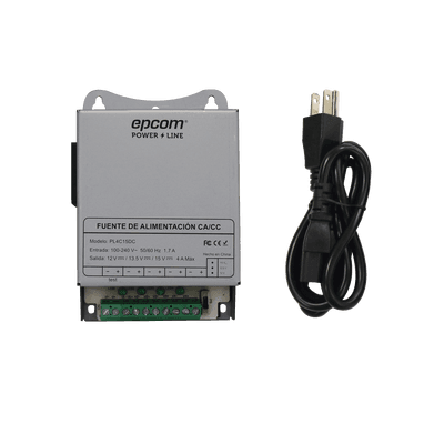 Fuente de Poder Metálica / Para 4 Cámaras / Ajustables a 12 o 13.5 o 15 Vcc / 4 Amperes / Instalación en Pared.