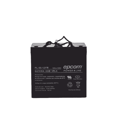 Batería 12 Vcc / 55 Ah / UL / AGM-VRLA / Retardante a la flama / Para uso Uso en: Aplicaciones fotovoltaicas / Terminales tipo M6 / Cargador recomendado CHR-250.