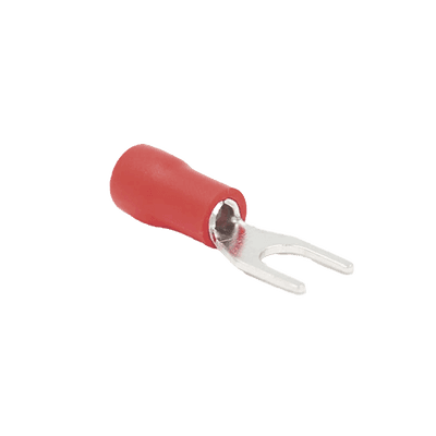 Terminal tipo horquilla ( espada ) aislada / 22 - 16 AWG / Rojo / Paquete de 25 piezas.