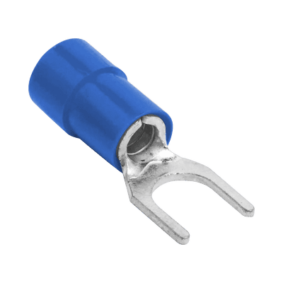 Terminal tipo horquilla ( espada ) aislada / 18 - 14 AWG / Azúl / Paquete de 25 piezas.