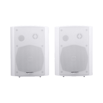 Altavoces Amplificada de Montaje en Pared 5"+1.5" | RMS 20W@8ohms y Pasivo 20W | Material ABS | Reja Metálica | Bracket de Metal | Color Blanco