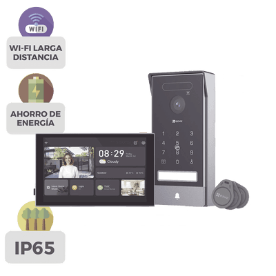 Video Portero Conexión a 2 Hilos Entre Monitor y Frente de Calle / Wi-Fi 6 Dual Band 2.4 y 5GHz con Cámara 4K / Reconocimiento de Venas de Palma / Reconocimiento Facial  / Visión Nocturna en Color / IP65 Exterior Con Protección