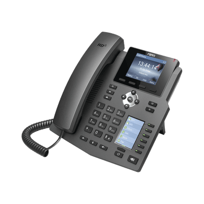 Teléfono IP empresarial para 4 líneas SIP con 2 pantallas LCD, 6 teclas BLF/DSS, conferencia de 3 vías, PoE