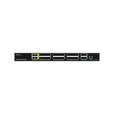 Switch de Agregación Capa 3 / 4 Puertos Gigabit Ethernet / 24 Puertos Gigabit SFP / 4 Puertos 10Gigabit SFP+ / QoS Integrada / Soporte IPv6 e IPv4 / Seguridad Avanzada / Stacking /
