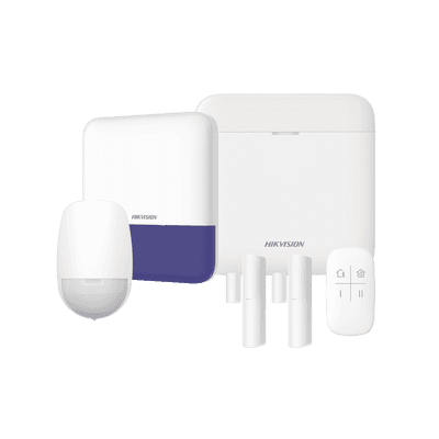 (AX PRO) KIT de Alarma AX PRO / Incluye: 1 Hub con bateria de respaldo / 1 Sensores PIR / 2 Contactos Magnéticos / 1 Control Remoto / 1 Sirena Inalambrica Exterior / WiFi / Compatible con Hik-Connect P2P