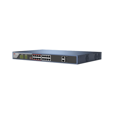 Switch PoE 250 Metros Larga Distancia / 16 Puertos 802.3at (30 W) 100 Mbps + 2 Puertos Gigabit + 2 Puertos SFP