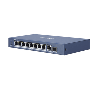 Switch Gigabit PoE+ / No Administrable / 8 Puertos 1000 Mbps PoE+ / 1 Puerto 1000 Mbps de Uplink + 1 Puerto SFP / 110 Watts