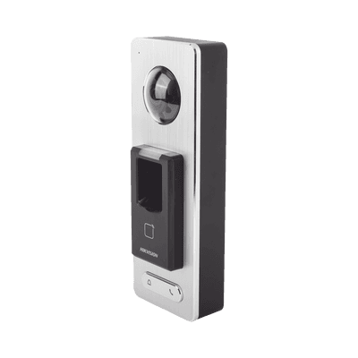 2 EN 1 / Lector Biométrico IP65 con Función de Videoportero y lector QR Incluida/ Llamada a APP de Smartphone Hik-Connect P2P (No requiere monitor) /  Soporta Tarjetas - Huellas - Códigos QR / Cámara 2 MP Compatible con DVRs y