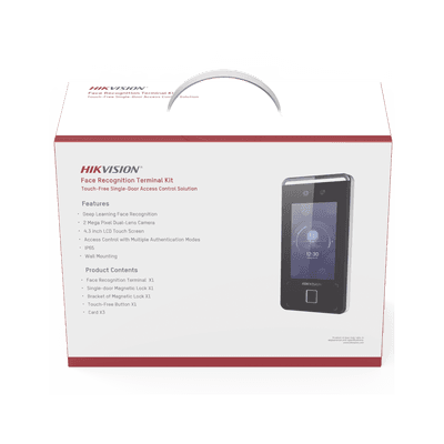 Kit de Control de Acceso TODO INCLUIDO con Lector de Rostros, QRs , Tarjetas y Huellas / 3,000 Rostros / Compatible con App Hik-Connect / Videoportero / Incluye Electroimán  Botón de Salida y Montajes Z y L para imán / HIK-IA