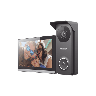 Kit de Videoportero Hibrido TurboHD con Pantalla LCD touch de 7" Wi-Fi / Frente de Calle para Exterior Metalico / 720p (1 Megapíxel )117° de Visión (Gran Angular) / Llamada a App Hik-Connect