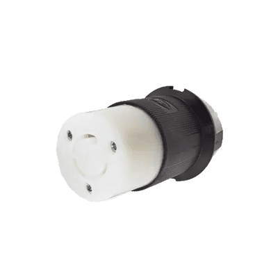 Conector Industrial con Bloqueo de Media Vuelta / 20 A 125 V CA / 2 Polos 3 Hilos / Nema L5-20R / Color Blanco y Negro.