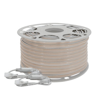 Manguera LED Luminosa Blanca de Resina Transparente y Flexible / Para uso Interior o Exterior / Carrete de 50 m/ 110V CA  4.2 A/ 500 W Potencia / T.C.C. 6500 K.