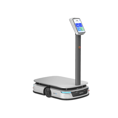 Robot de Transporte Industrial / Capacidad 100+ kg / Autonomía 8 Horas / Velocidad 1 m/s / Batería Intercambiable / Navegación LiDAR + Visión Estéreo / 3 Paradas de Emergencia / Plug-and-Play