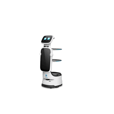 Robot de Servicio Dinerbot T11 / Navegación en Pasillos 49 cm (19.3 in) / 5 Sensores Visión Estereoscópica / VSLAM / IA Recogida Autónoma / Pantalla 18.5" / Chasis 6 Ruedas