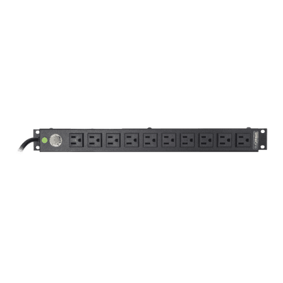 Multicontacto Horizontal (PDU) de 10 Contactos (NEMA 5-15R) Rack 19" 1UR. Voltaje Entrada/Salida: 120Vca/15A
