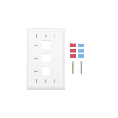 Placa de Pared, de 3 Puertos, Keystone, con Espacio para Etiqueta - Color Blanco