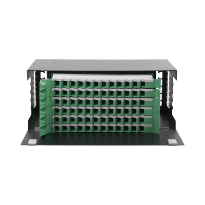 Distribuidor de Fibra Óptica con Bandejas Deslizables, Vacío, 19 Pulgadas, Acepta 72 Adaptadores LC Duplex o LC Simplex o 72 SC Simplex, 4U