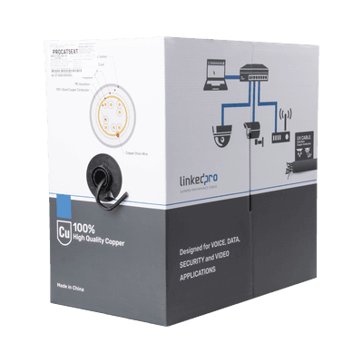 Bobina de Cable de 305 Metros (1000 Pies), Cat5e, FTP, Blindado, Color Negro, UL, para Aplicaciones en Video Vigilancia, Redes de Datos. Uso en Intemperie