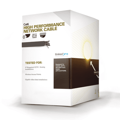 Bobina de Cable de 305 Metros (1000 Pies) Cat6 Aleación de Cobre y Aluminio (CCA), Color Negro Versión Económica. Uso en Interior.