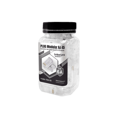 Bote con 100 Piezas de Plug Modular RJ45 Cat6A Chapado de Oro a 30 Micras para Durabilidad Extrema