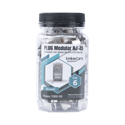 Bote con 100 Piezas de Plug Modular RJ45 Cat6 Blindado con Pin de Tierra, Chapado de Oro a 30 Micras para Durabilidad Extrema