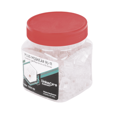 Bote con 100 Piezas de Plug Modular Tipo RJ11 de 4 Contactos Chapado de Oro a 50 Micras
