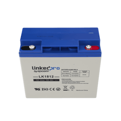 Batería 12 V / 18 Ah / UL / Tecnología AGM / Vida útil promedio de 5 años / Para uso en equipo electrónico, Alarmas de Intrusión / Incendio/ Control de acceso / Video Vigilancia / Terminales T1