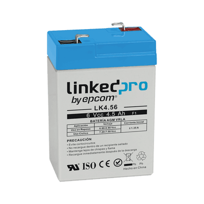 Batería 6 V / 4.5 Ah / UL / Tecnología AGM / Vida útil promedio 5 años / Para uso en equipo electrónico, Alarmas de Intrusión / Incendio/ Control de acceso / Video Vigilancia / Terminales F1 ( Incluye adaptador F2