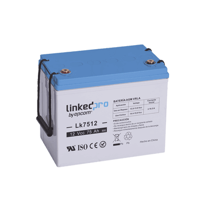 Batería 12 Vcc / 75 Ah / UL / Tecnología AGM-VRLA / Vida útil promedio de 5 años / Para uso en equipo electrónico / Sistemas de emergencia y aplicaciones fotovoltaicas Terminales T3