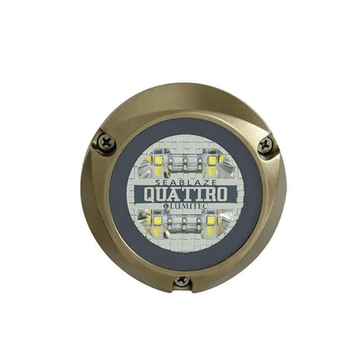 Luz led marina sumergible SeaBlaze Quattro, emite luz multicolor de 2000 lúmenes, fabricada en bronce naval con grado de protección IP68.